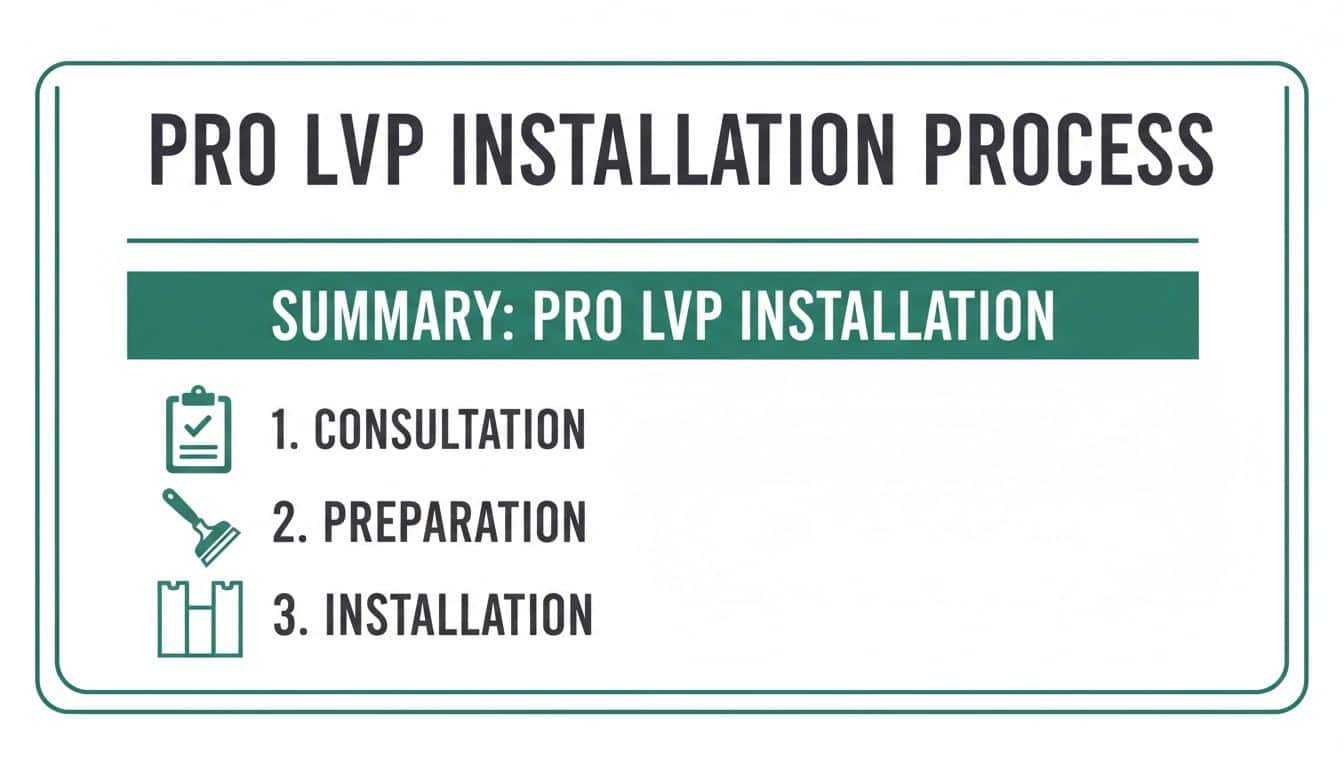 A detailed infographic outlining the PRO LVP installation process: consultation, preparation, and installation steps.