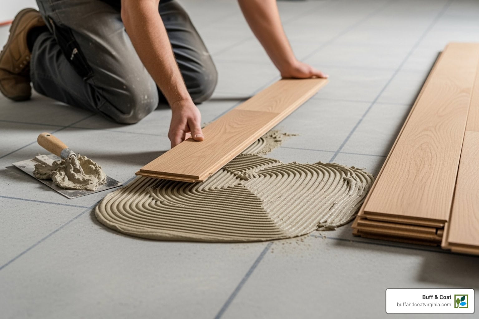 glueing hardwood to concrete