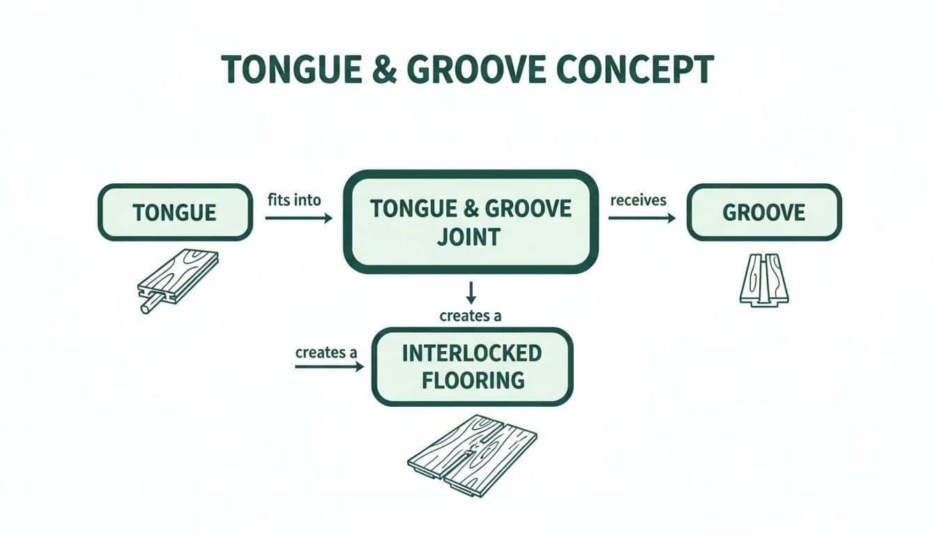 A flowchart diagram explaining the tongue and groove flooring concept, illustrating how two pieces fit together.