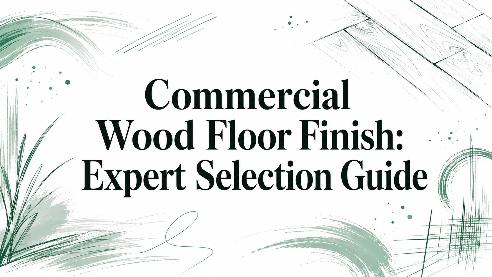 The image shows “Commercial Wood Floor Finish: Expert Selection Guide” over green wood-patterned graphics. The image shows "Commercial Wood Floor Finish: Expert Selection Guide" over green wood-patterned graphics.