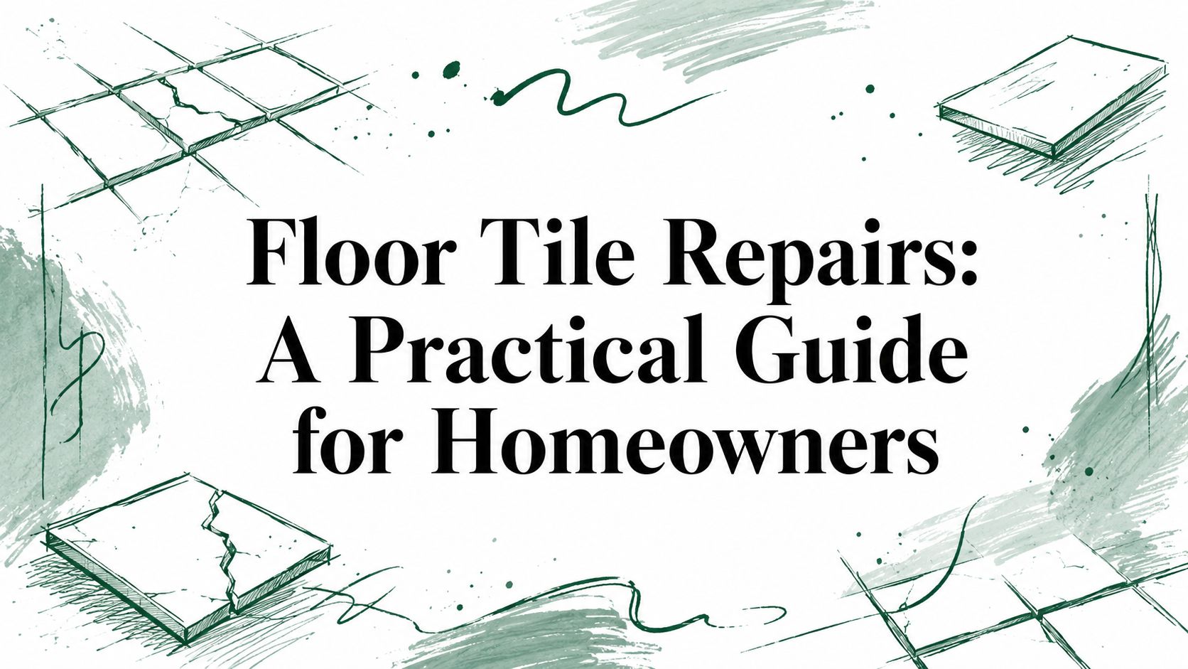 A cover with “Floor Tile Repairs: A Practical Guide for Homeowners” and decorative tile illustrations. A cover with “Floor Tile Repairs: A Practical Guide for Homeowners” and decorative tile illustrations.