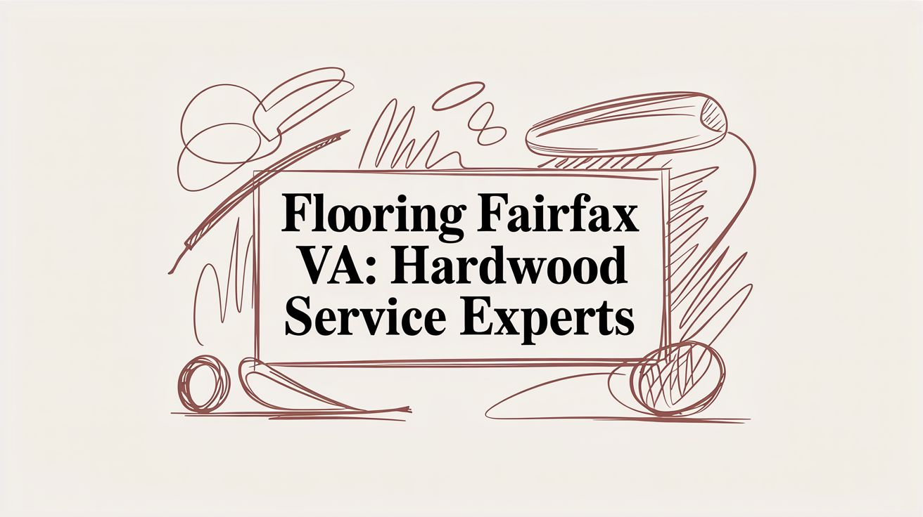 Flooring Fairfax VA: Hardwood Service Experts" appears in a frame bordered by brown abstract line art.