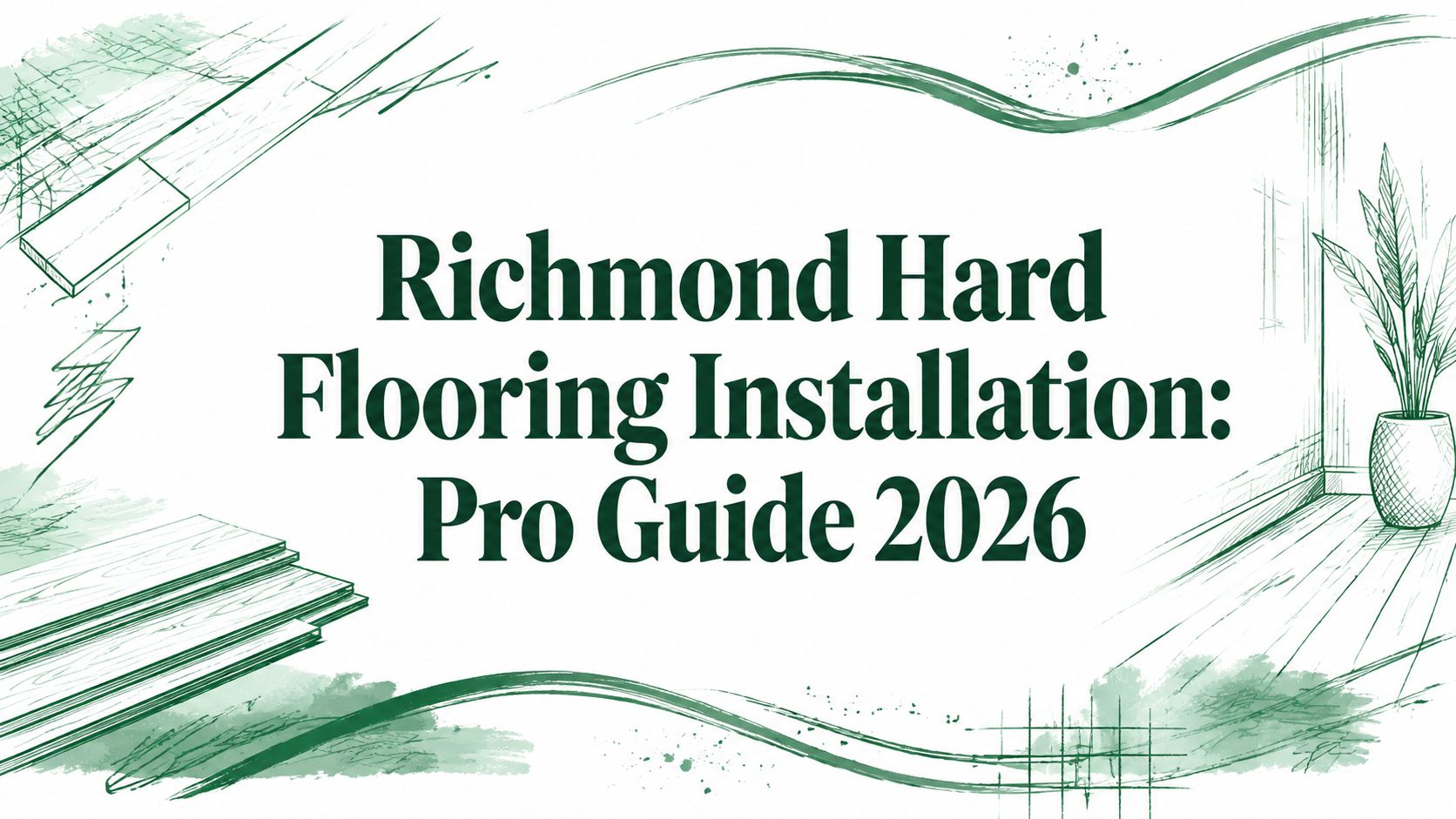 Richmond Hard Flooring Installation Pro Guide 2026 text with green flooring and plant illustrations shown.