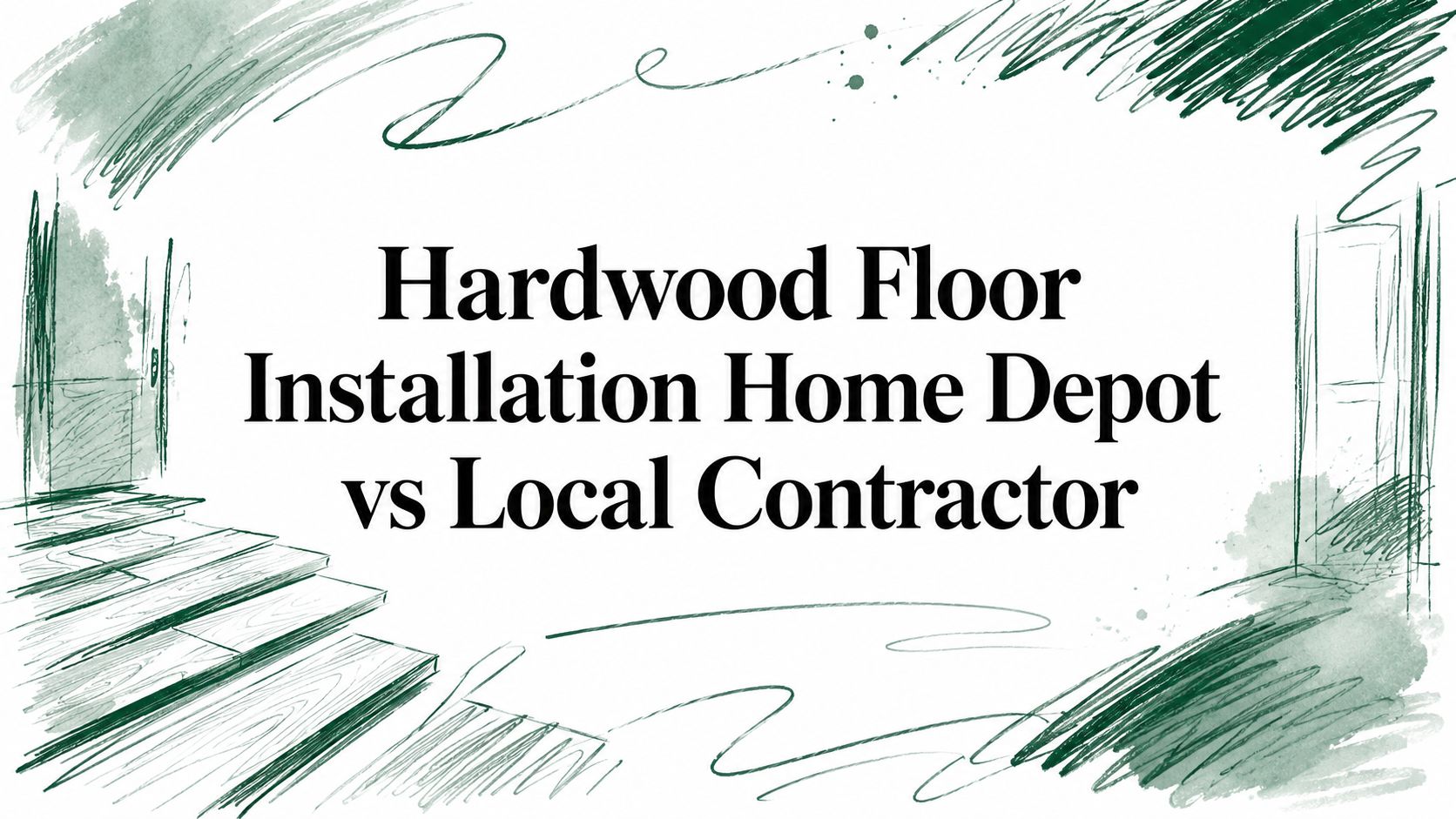 Hardwood Floor Installation Home Depot vs Local Contractor” image bordered by green sketchy lines. Hardwood Floor Installation Home Depot vs Local Contractor" image bordered by green sketchy lines.