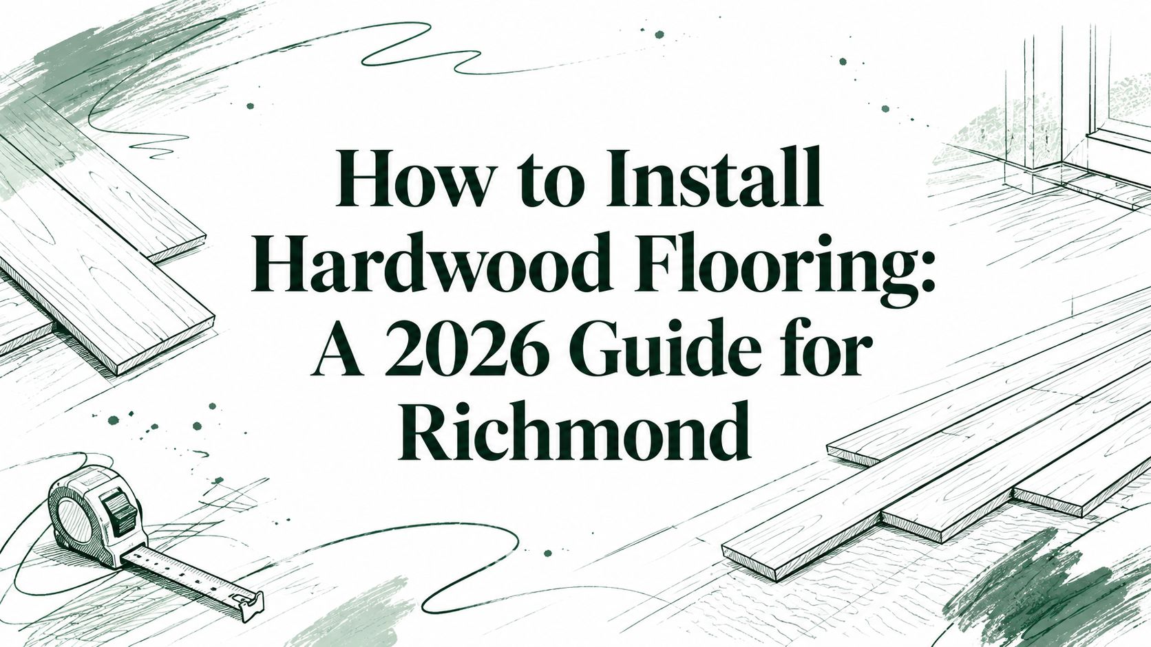 How to Install Hardwood Flooring: A 2026 Guide for Richmond with sketched wood planks and tools around.