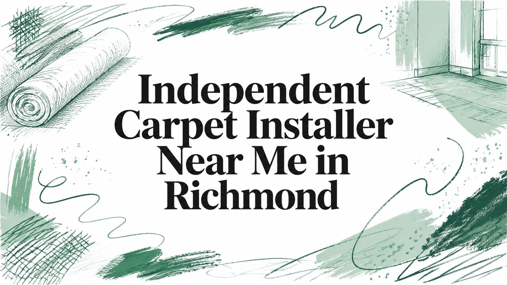 A sketch in green tones shows a carpeted room, featuring an independent carpet installer in Richmond.