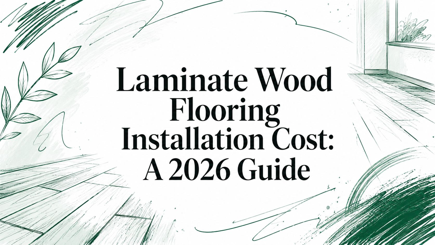 2026 laminate wood flooring installation cost guide with green and white illustrated flooring patterns.