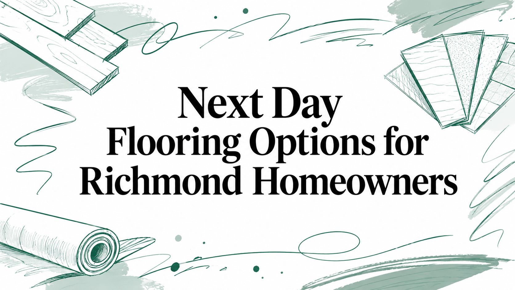 Graphic displays "Next Day Flooring Options for Richmond Homeowners" with wood and flooring illustrations.