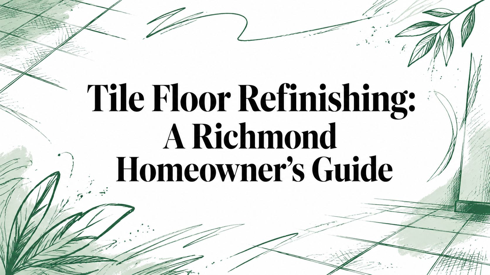 Tile Floor Refinishing: A Richmond Homeowner’s Guide” cover features green leaves and tiled flooring. Tile Floor Refinishing: A Richmond Homeowner’s Guide" cover features green leaves and tiled flooring.