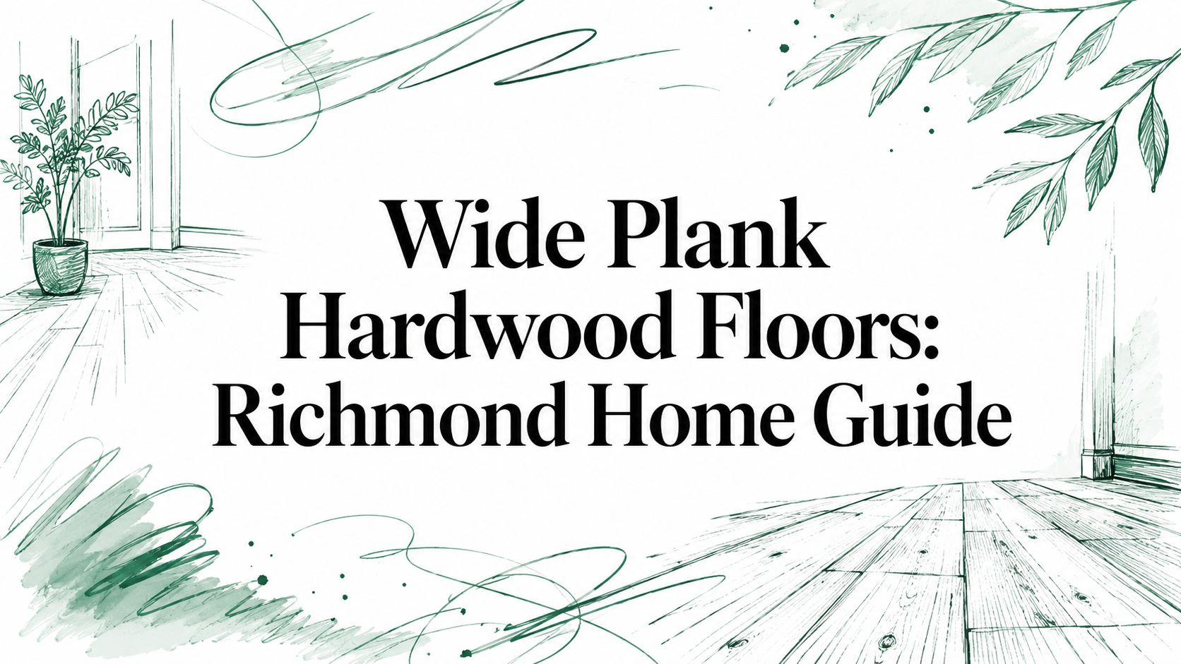 Wide plank hardwood floors and green plants with the text “Richmond Home Guide” shown above. Wide plank hardwood floors and green plants with the text "Richmond Home Guide" shown above.