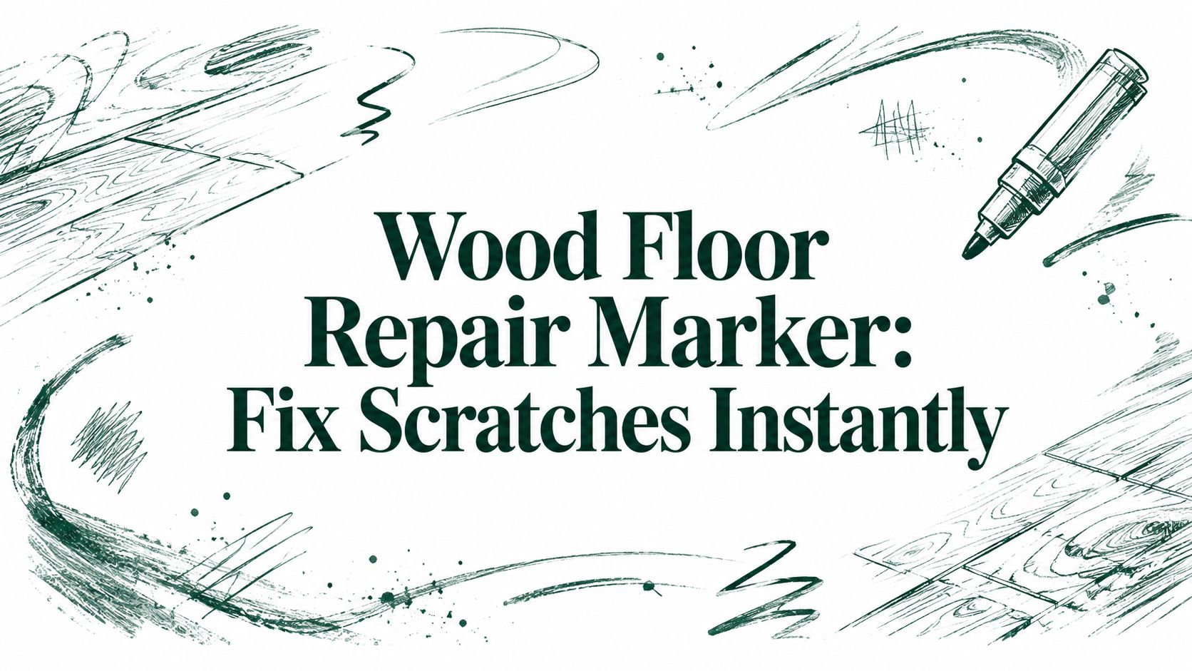 Illustrated ad shows a Wood Floor Repair Marker with wood patterns and the text: Fix Scratches Instantly.